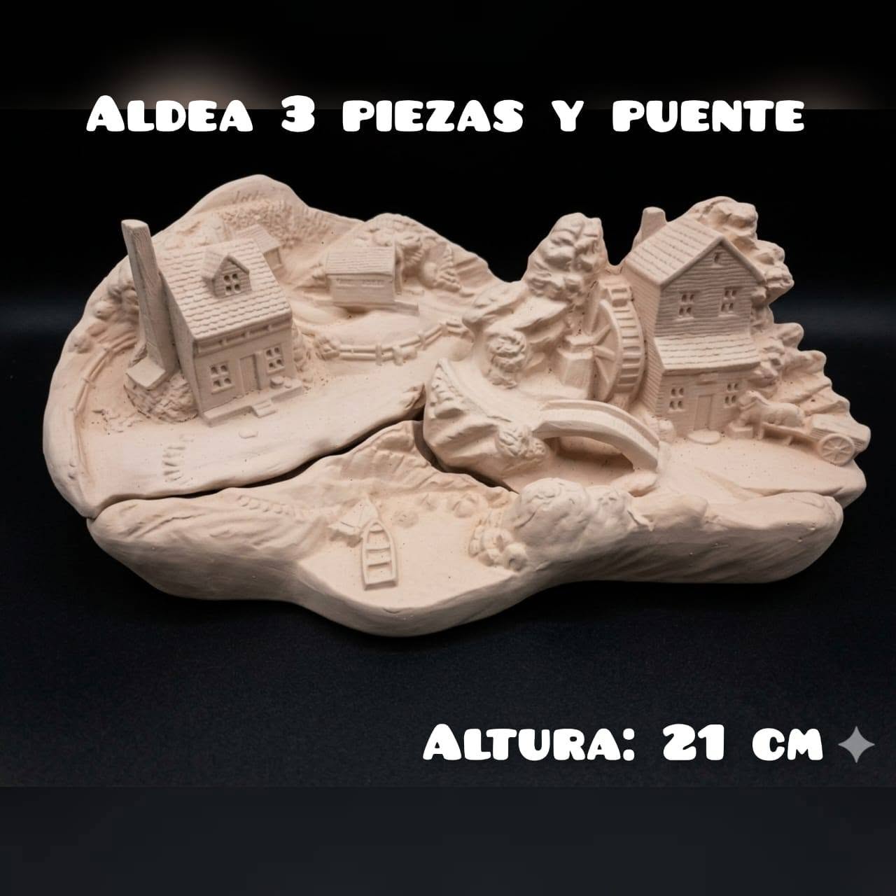 Aldea de tres piezas y puente, catálogo de Cerámicas Gabriel